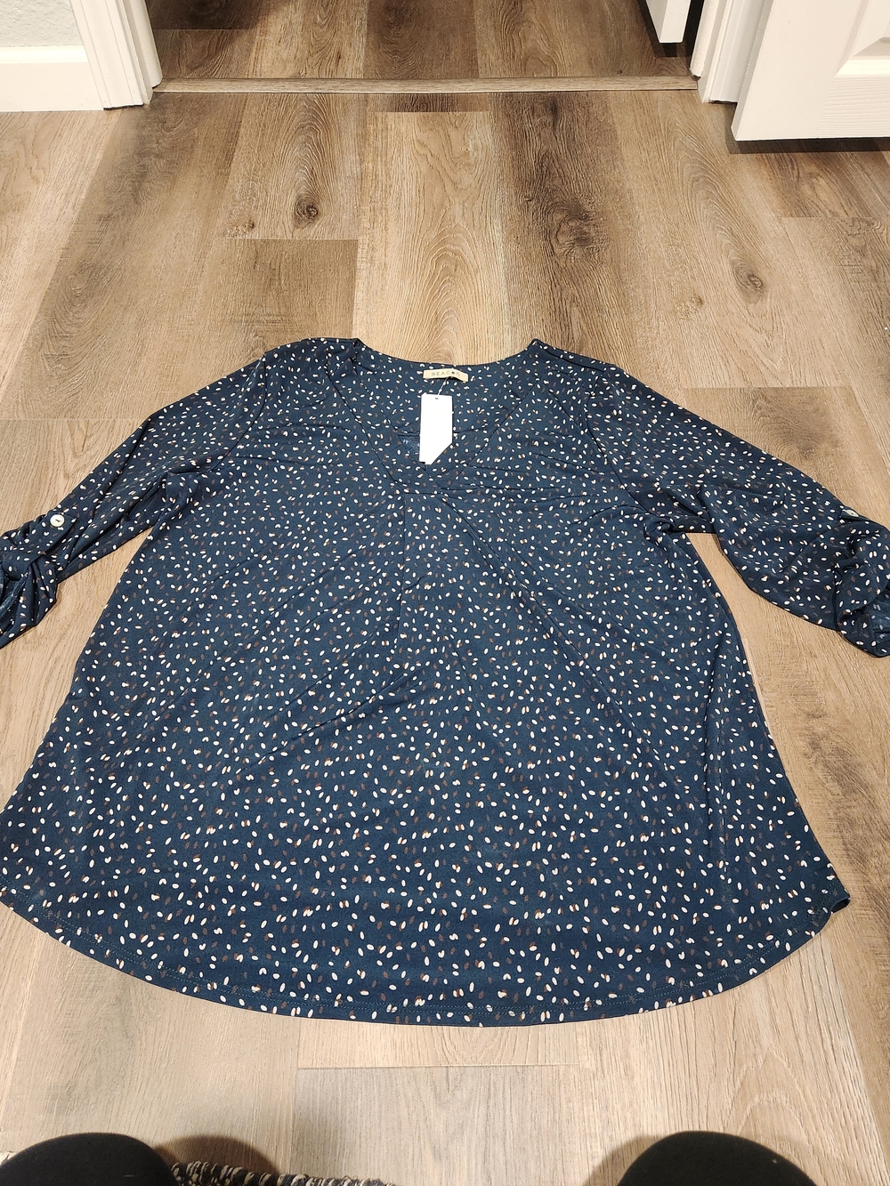 Beacon Dark Green Printed Long-Sleeve V-Neck Blouse